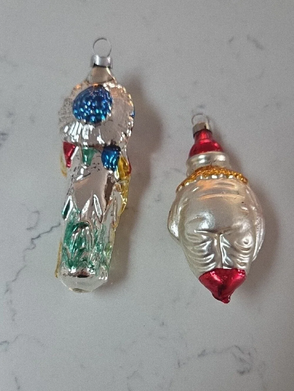 Vintage Glass Bird and Holiday Ornament Set - German Blown Glass